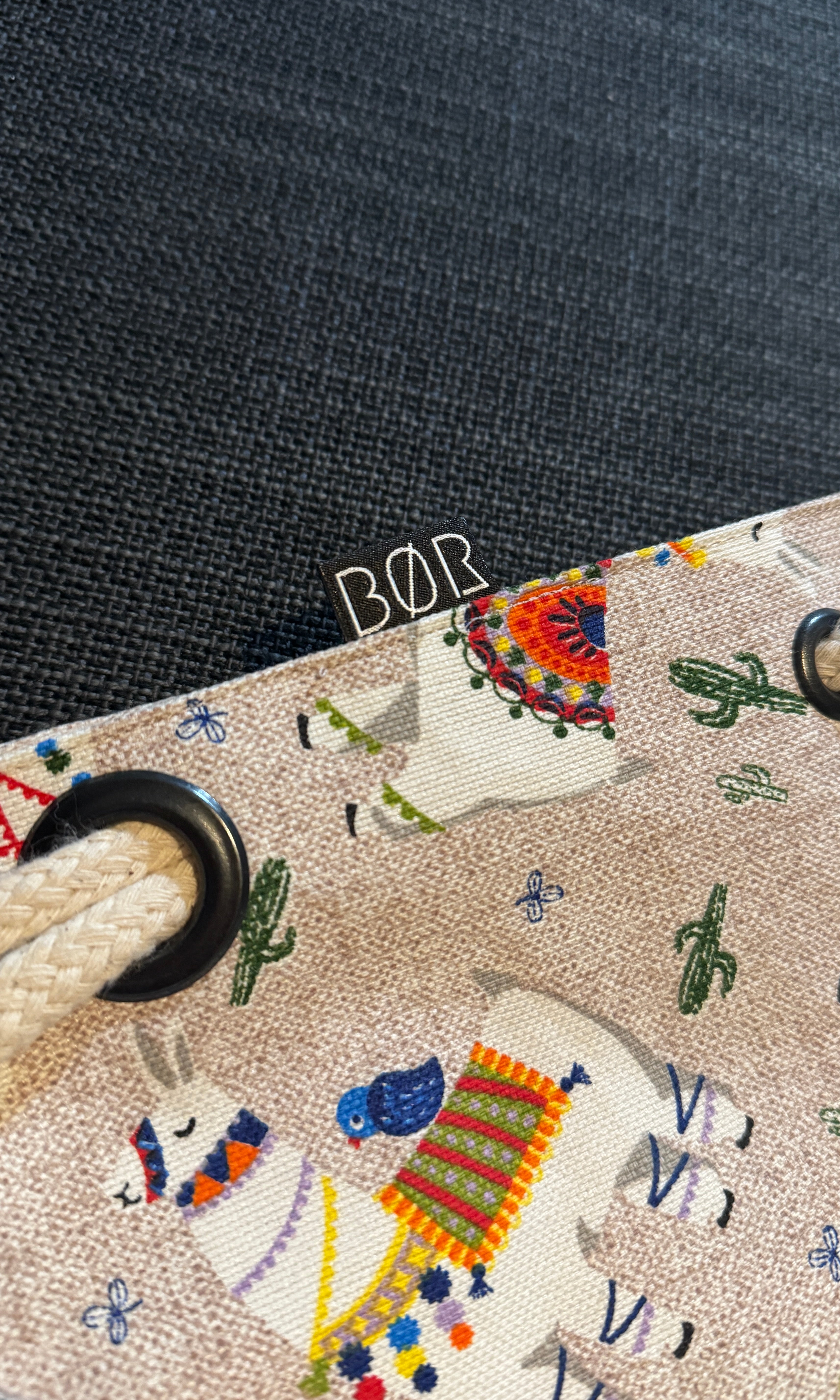 BØR Projekttasche aus Canvas mit Lama-Design - Große Baumwolltasche - Gr. L