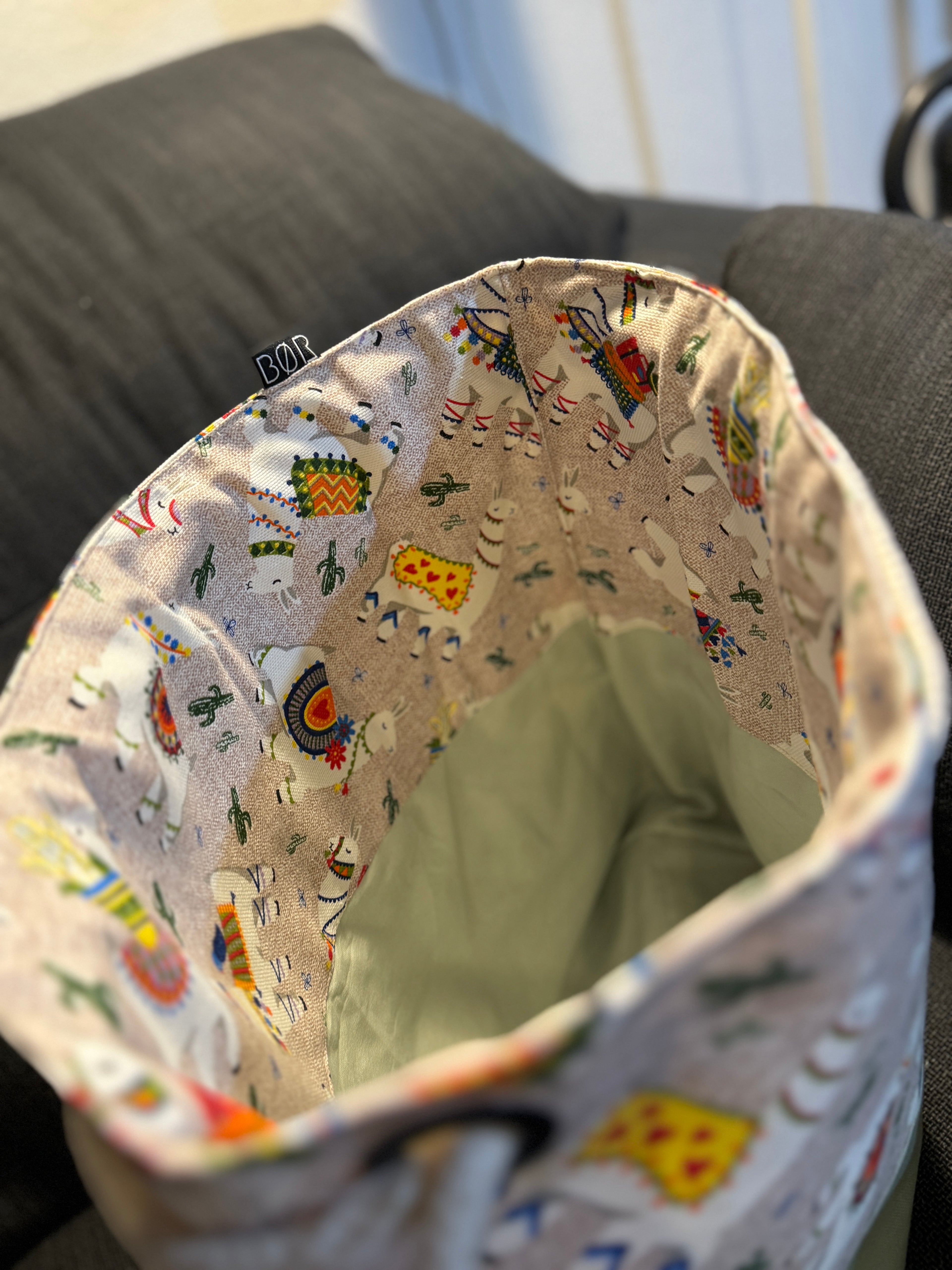 BØR Projekttasche aus Canvas mit Lama-Design - Große Baumwolltasche - Gr. L