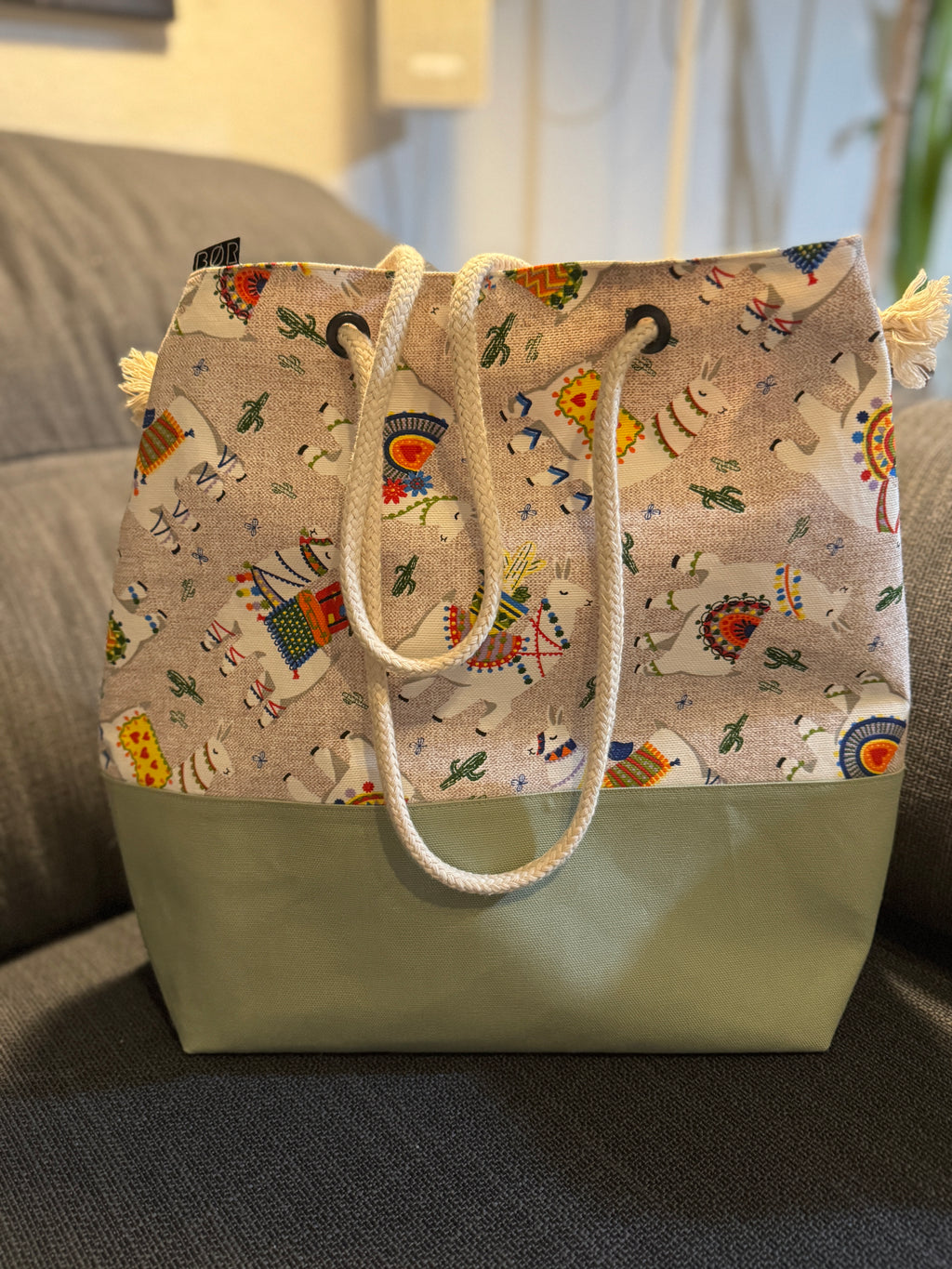 BØR Projekttasche aus Canvas mit Lama-Design - Große Baumwolltasche - Gr. L