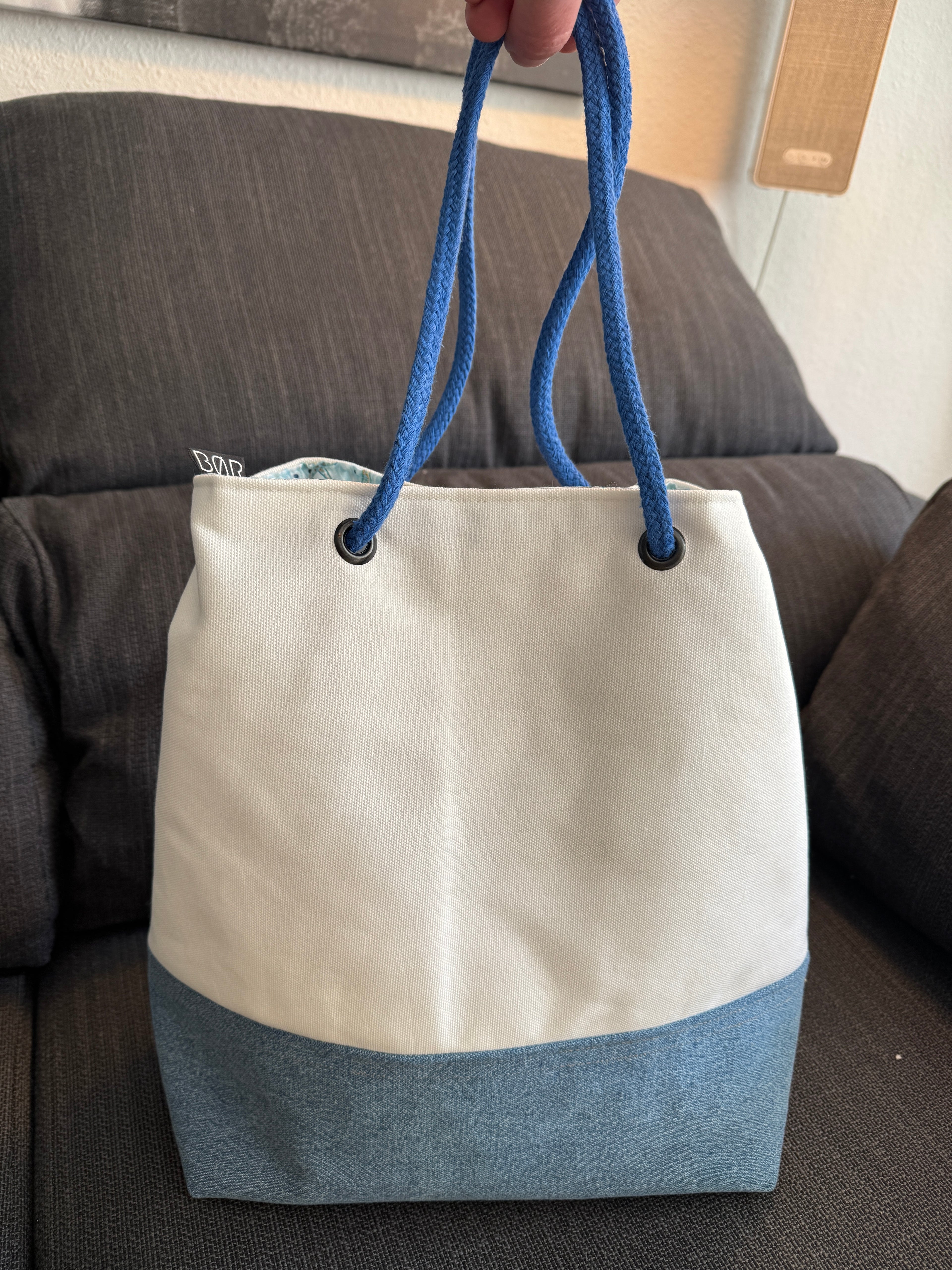BØR maritime Projekttasche / Project Bag aus Jeans & Canvas – Blau & Weiß - Größe L