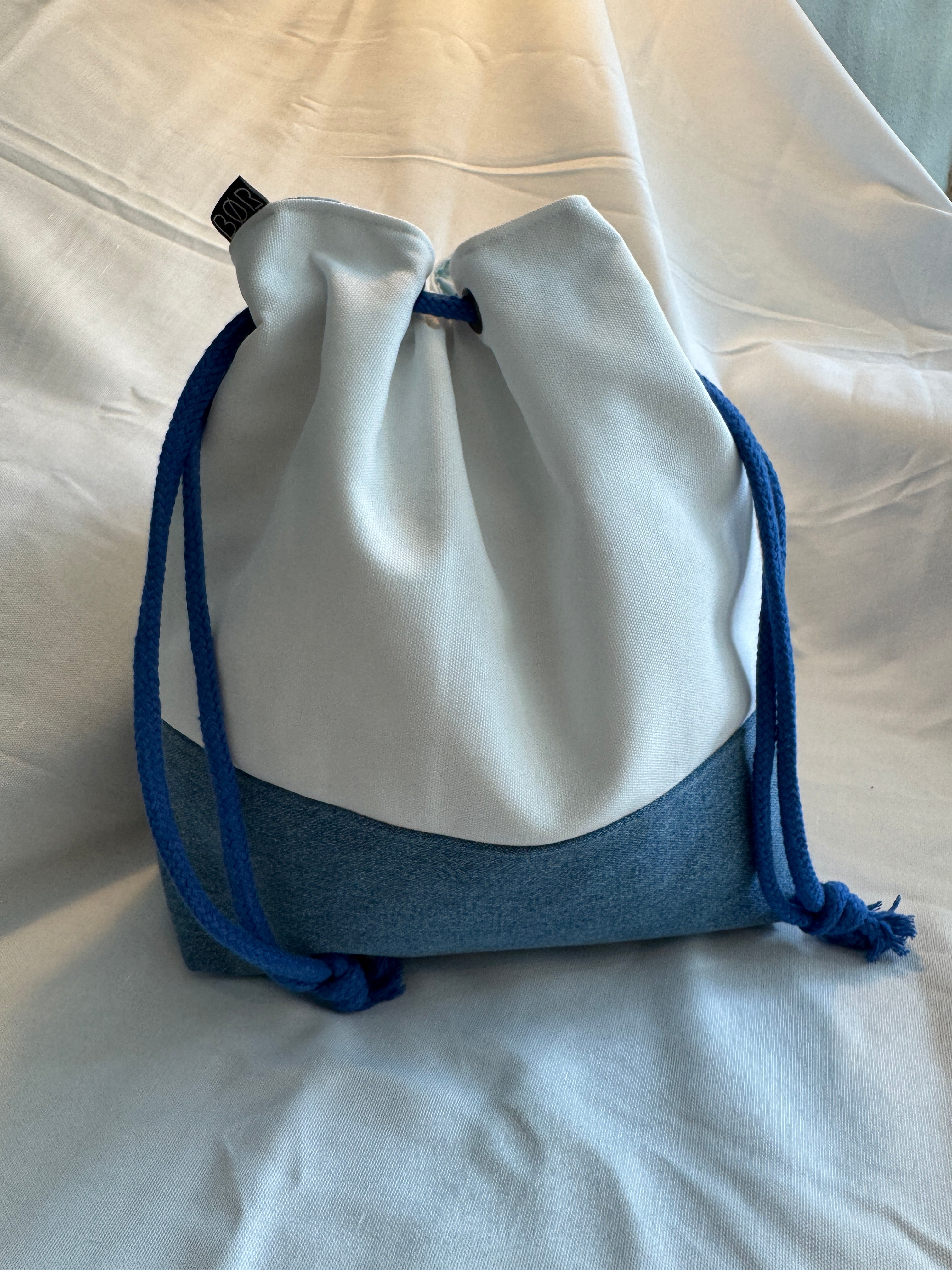 BØR maritime Projekttasche / Project Bag aus Jeans & Canvas – Blau & Weiß - Größe L