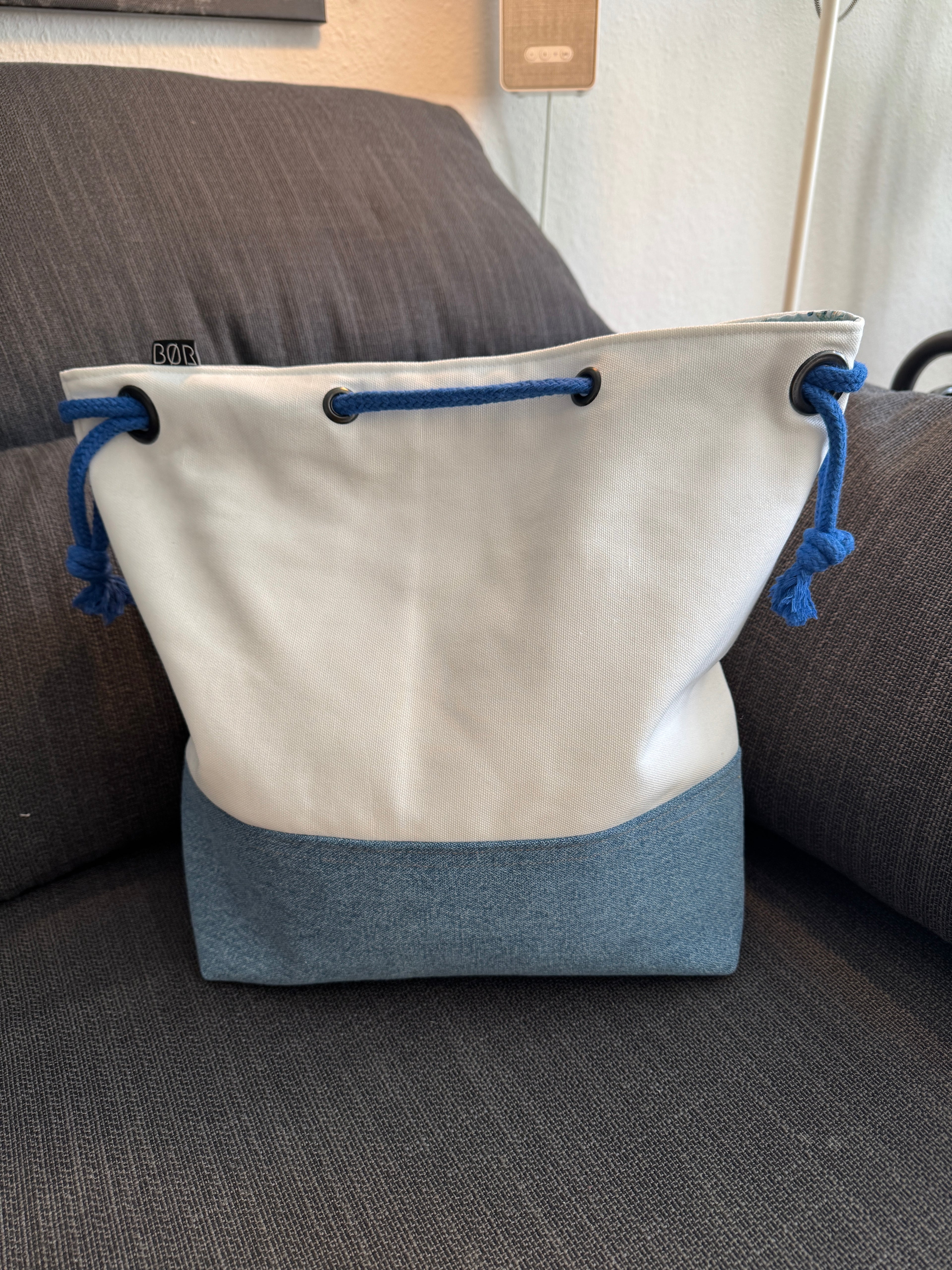 BØR maritime Projekttasche / Project Bag aus Jeans & Canvas – Blau & Weiß - Größe L
