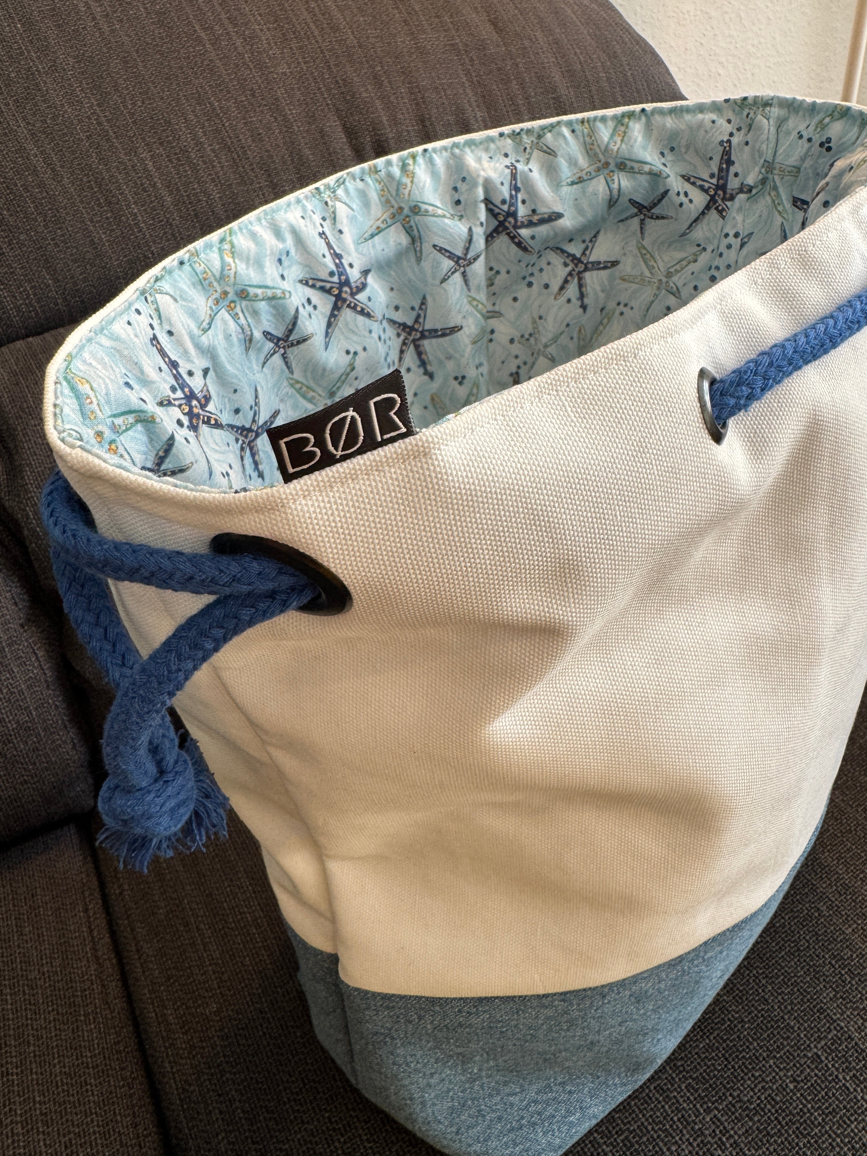 BØR maritime Projekttasche / Project Bag aus Jeans & Canvas – Blau & Weiß - Größe L