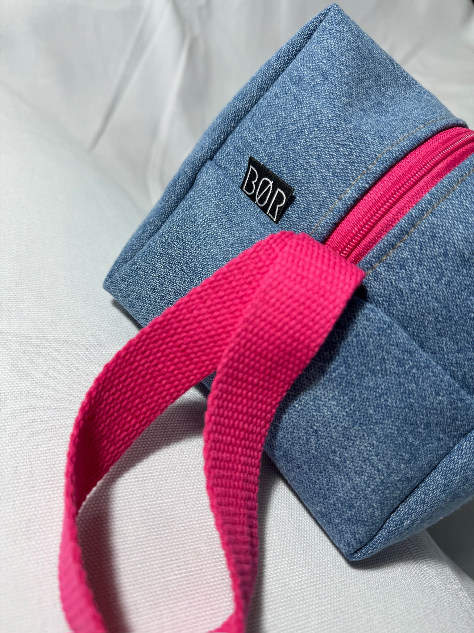BØR Projekttasche mit Reißverschluss - Denim Look mit Neonpink