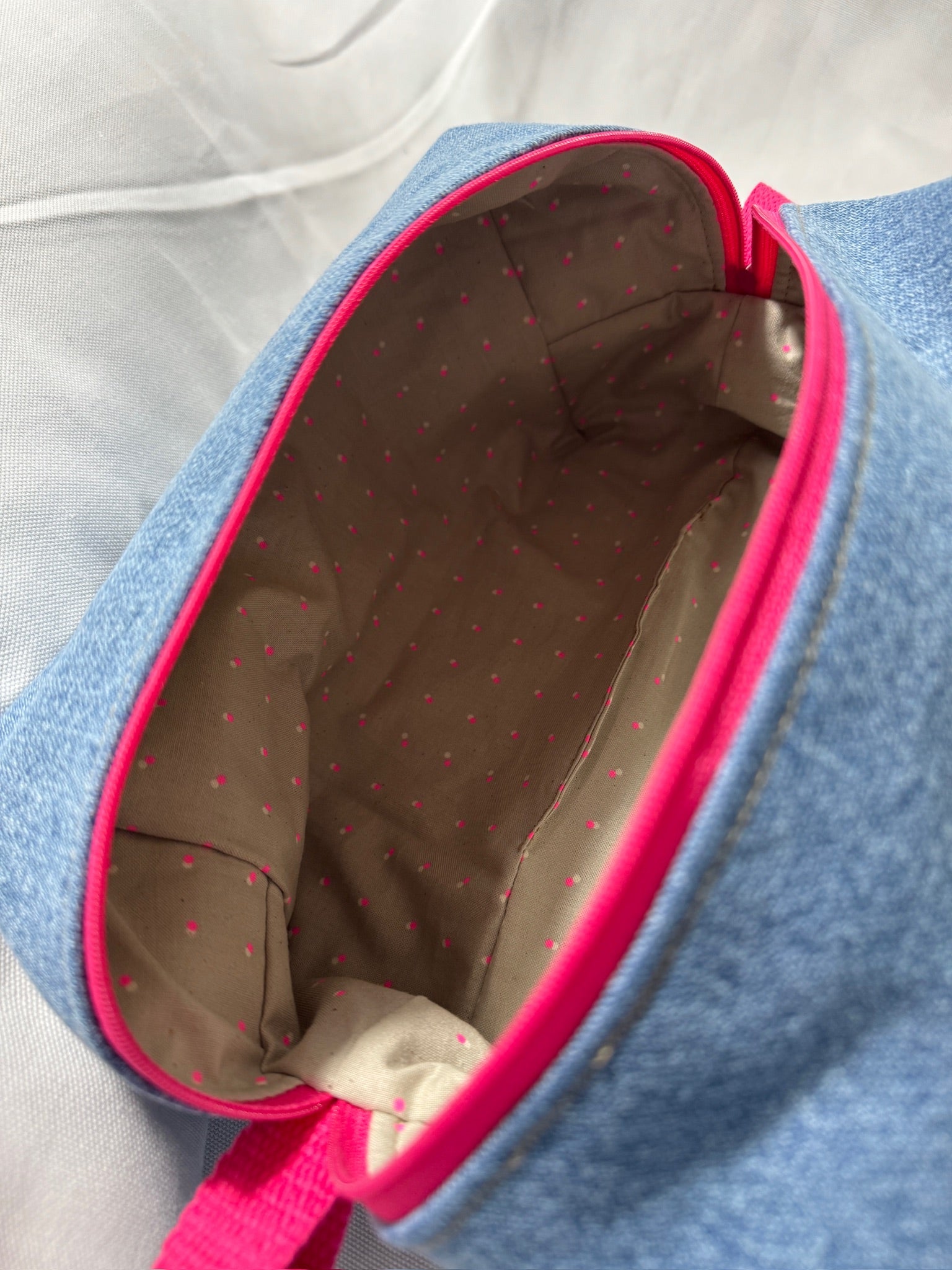BØR Projekttasche mit Reißverschluss - Denim Look mit Neonpink