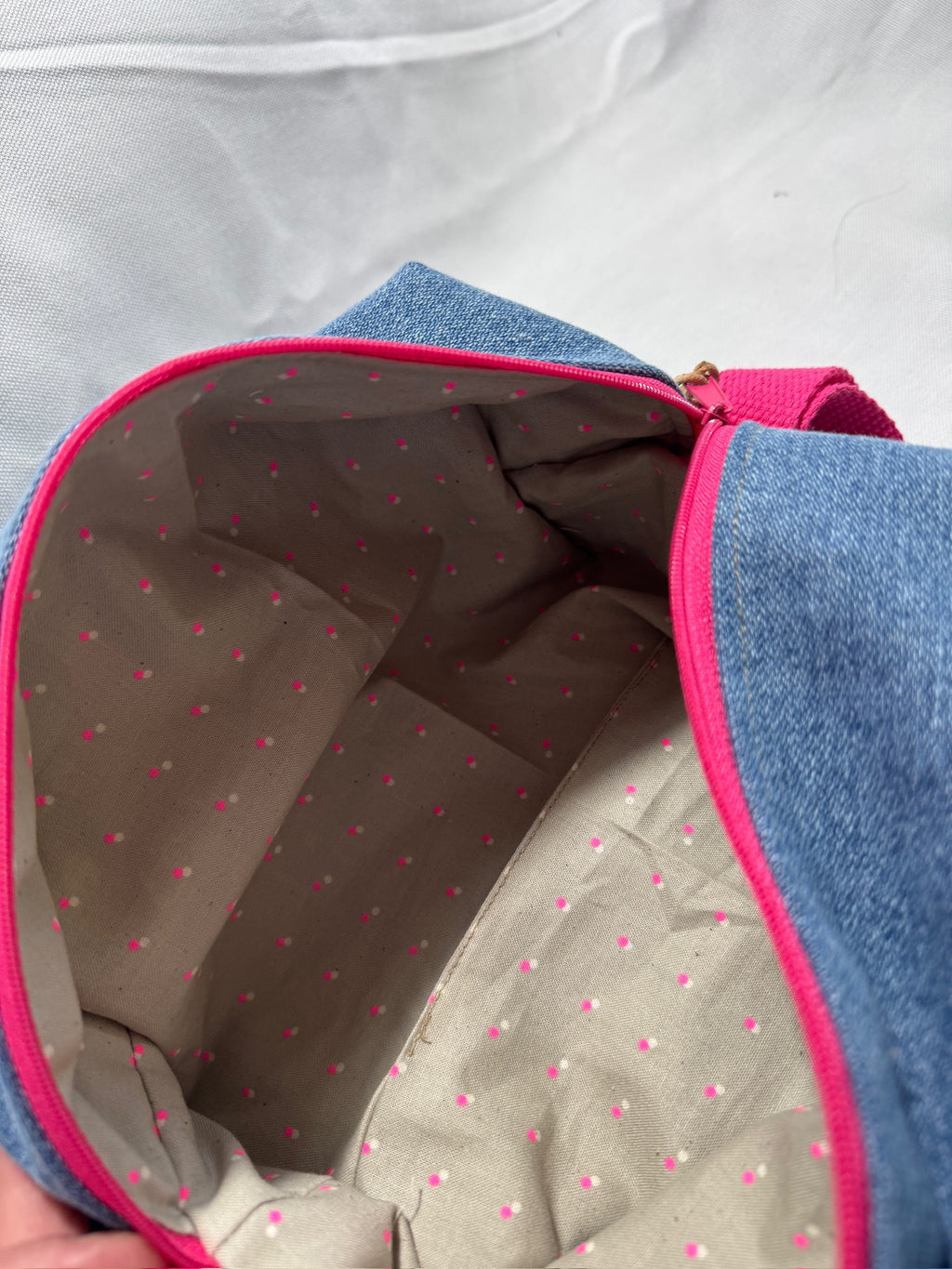 BØR Projekttasche mit Reißverschluss - Denim Look mit Neonpink