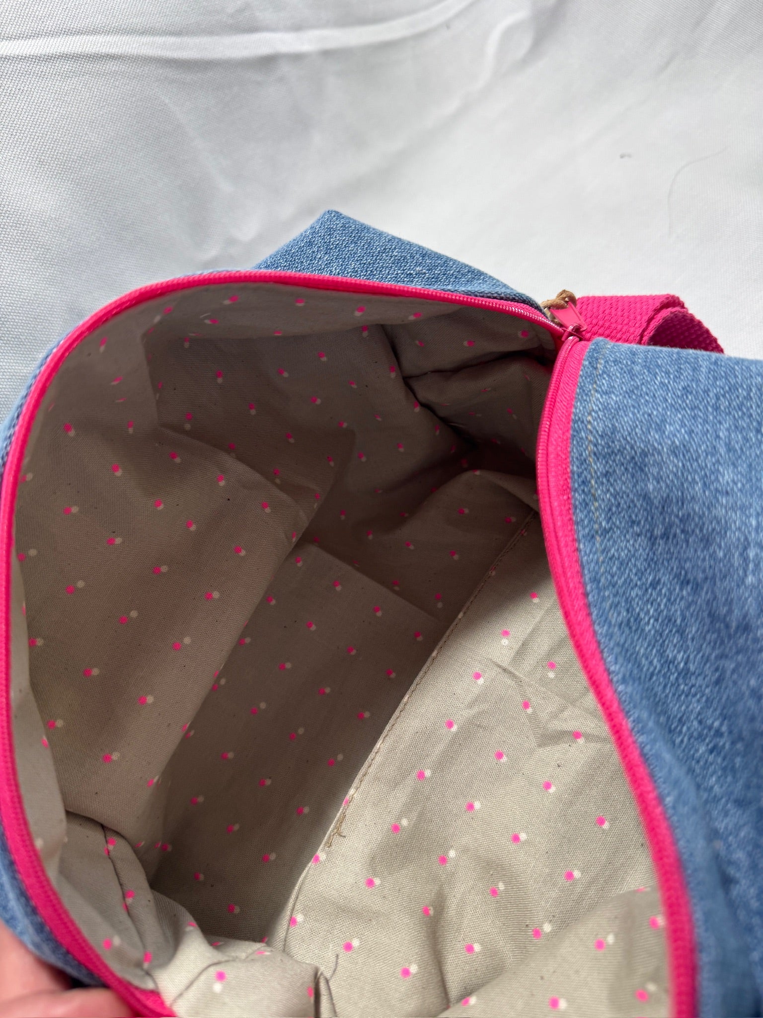 BØR Projekttasche mit Reißverschluss - Denim Look mit Neonpink